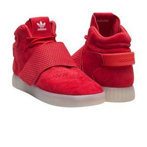 all red adidas high tops